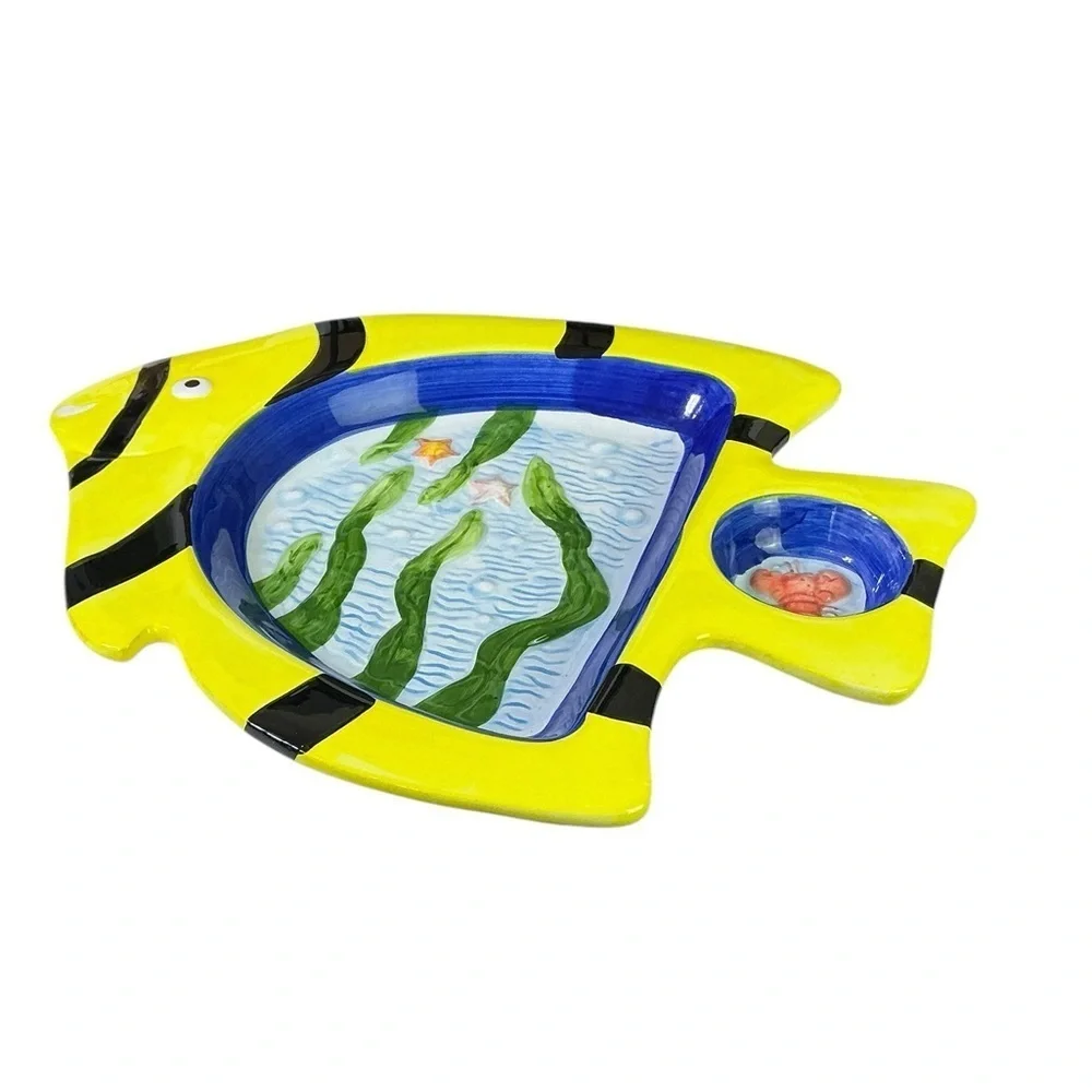 Tropical Angel Fish Design Dip Bowl Decorative Platter Tray 13 Inches
